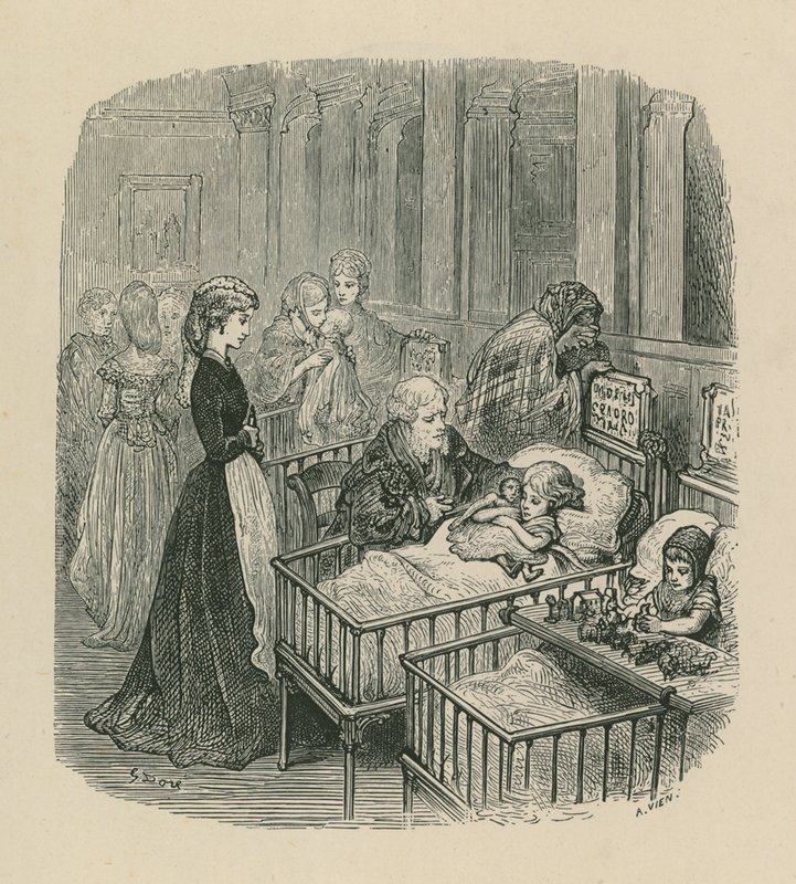 Scéna z londýnské nemocnice od Gustave Dore