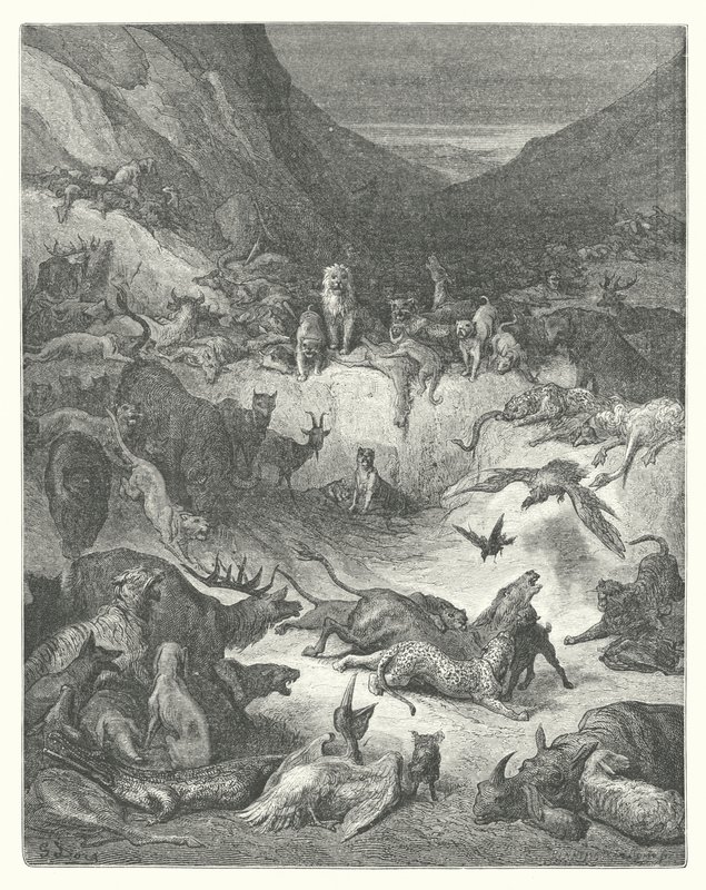 La Fontainovy bajky: Zvířata nemocná morem (rytina) od Gustave Dore