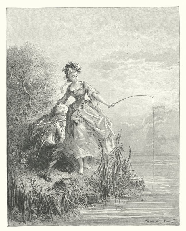 La Fontainovy bajky: Ryba a pastýř, který hrál na klarinet (rytina) od Gustave Dore