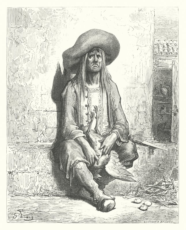 La Fontainovy bajky: Slepice se zlatými vejci (rytina) od Gustave Dore