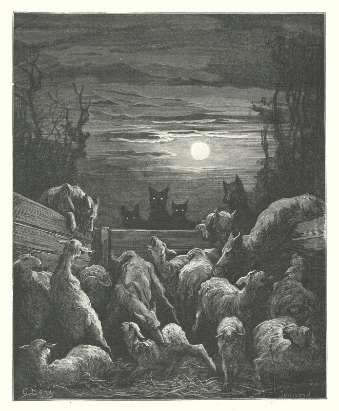 La Fontainovy bajky: Vlci a ovce (rytina) od Gustave Dore