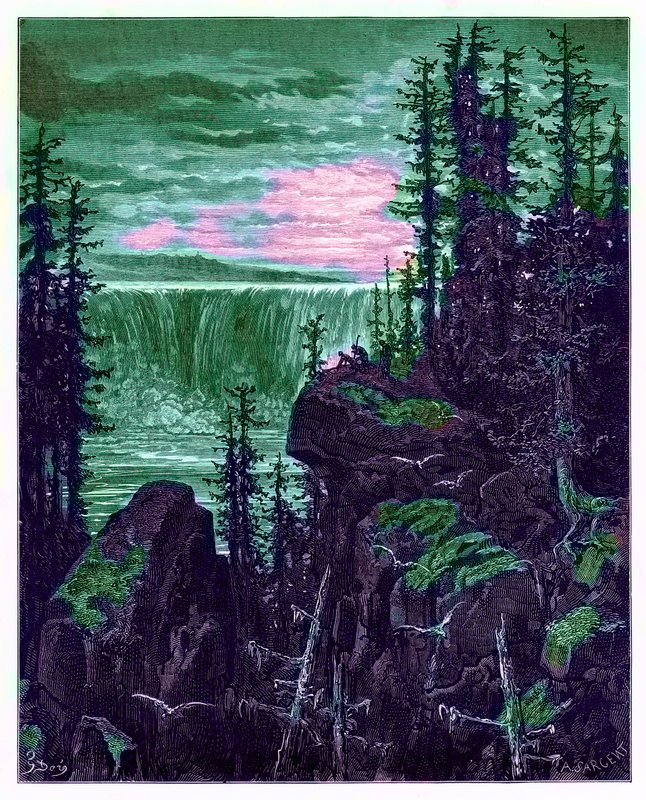 Niagarské vodopády, ilustrace z knihy "The Dore Gallery", rytina A. Sargenta, vydáno kolem roku 1890 (digitálně upravený obrázek) od Gustave Dore
