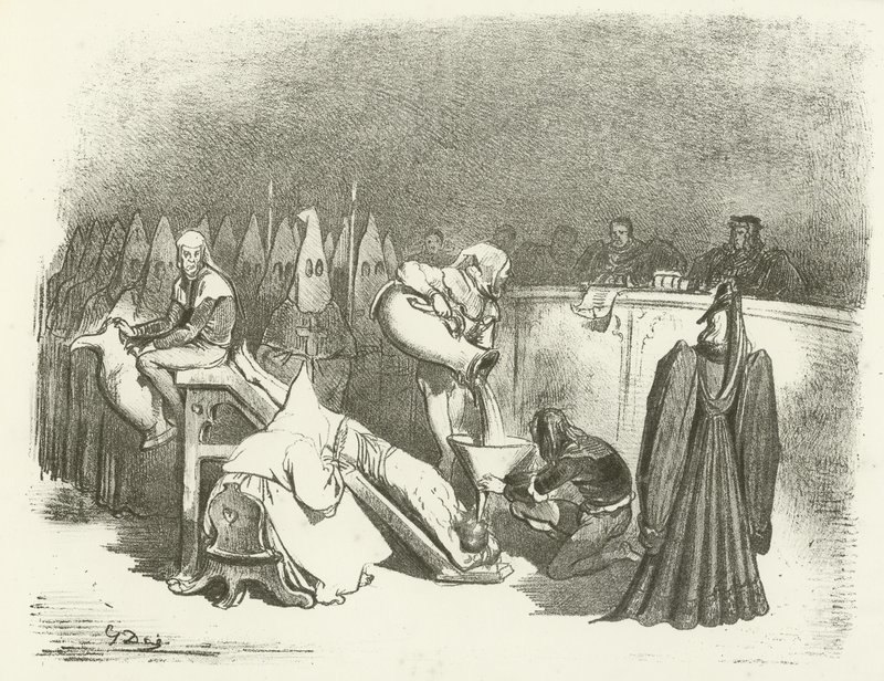 Inkvizice - mučení vodou (hlubotisk) od Gustave Dore