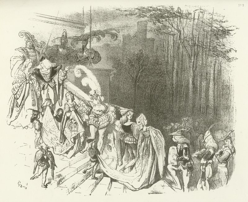 Hradní páni a paní. Počátek 16. století (hlubotisk) od Gustave Dore