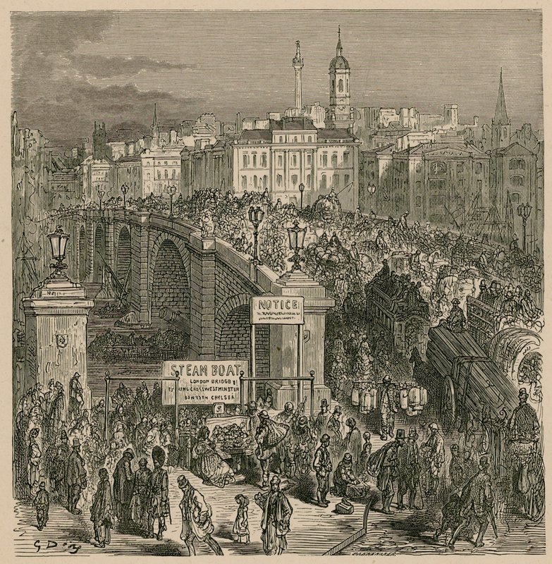 Provoz na London Bridge od Gustave Dore