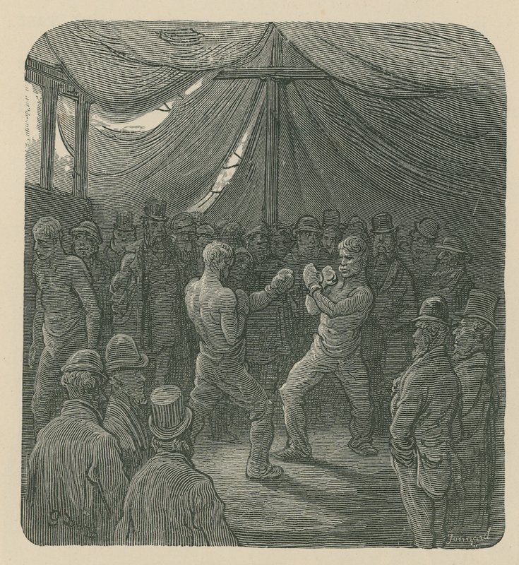 Dva muži boxují, zatímco dav sleduje od Gustave Dore