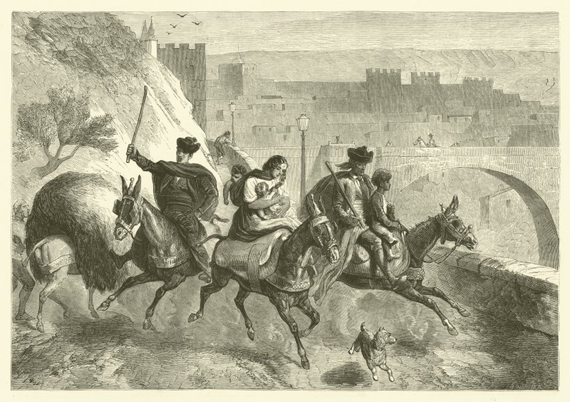 Cikáni opouštějící Toledo po trhu (rytina) od Gustave Janet
