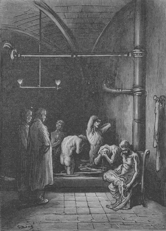 Toaleta v útočišti od Gustave after Dore