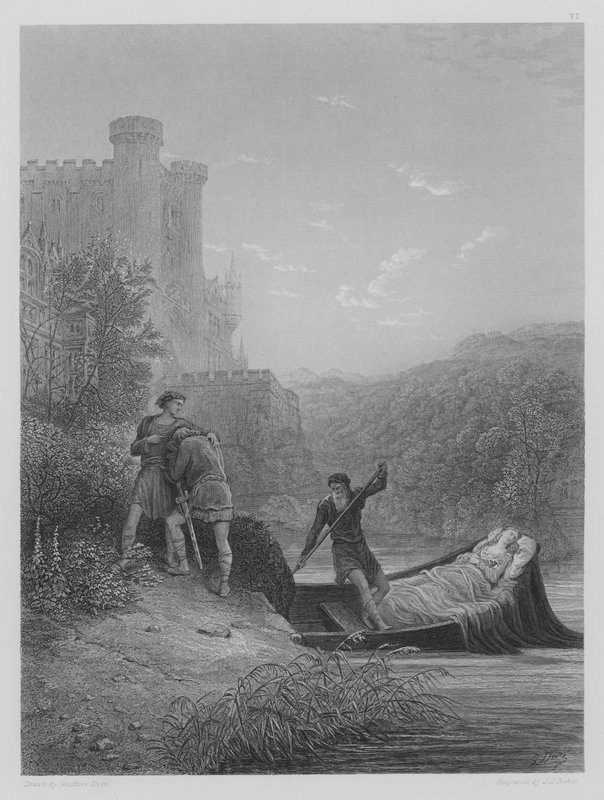 Torre a Lavaine se loučí s tělem Elaine od Gustave after Dore