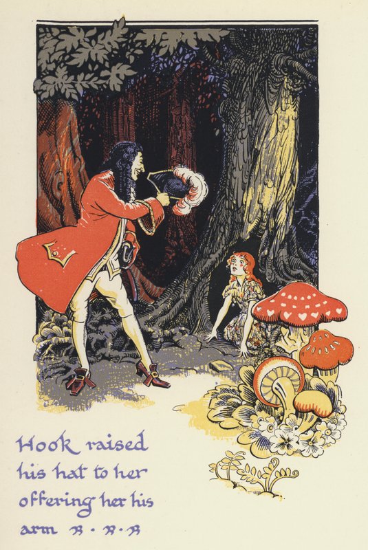 Peter Pan a Wendy: Hook zvedl klobouk, aby jí nabídl svou paži (barva litho) od Gwynedd M. Hudson