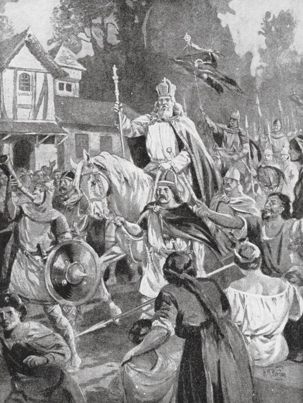 Karel Veliký se vrací do Bruselu, svého zemského sídla (litografie) od H. M. (after) Burton