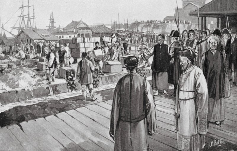 Komisař Lin zničí tisíce truhel s opiem (litografie) od H. M. (after) Burton