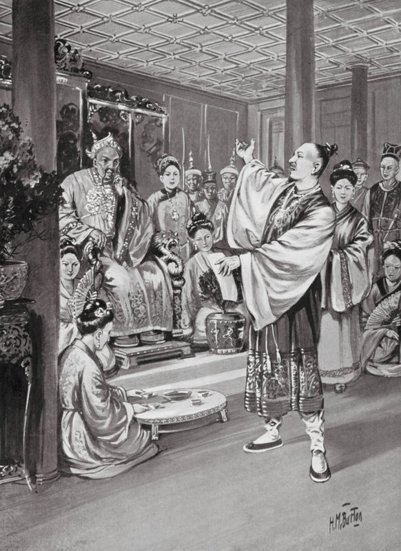 Li Po recituje před císařem (litografie) od H. M. (after) Burton