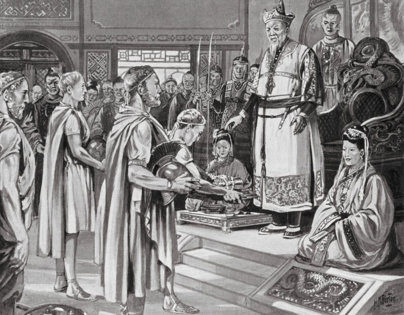 Čínský císař přijímá misi (litografie) od H. M. (after) Burton