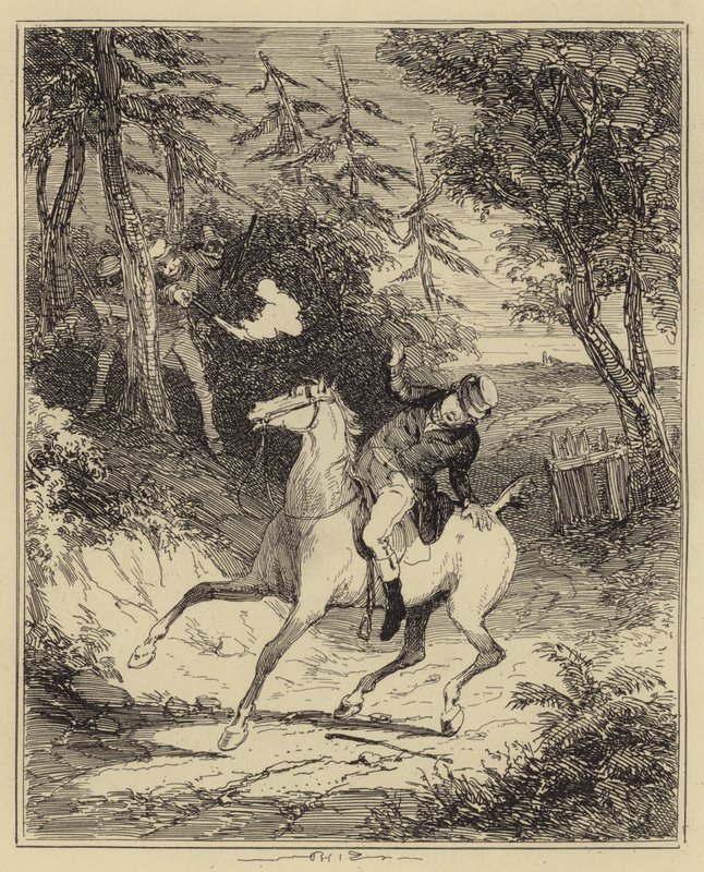 Luddité střílejí pana Horsfall (gravírování) od Hablot Knight (1815 92) (after) Browne