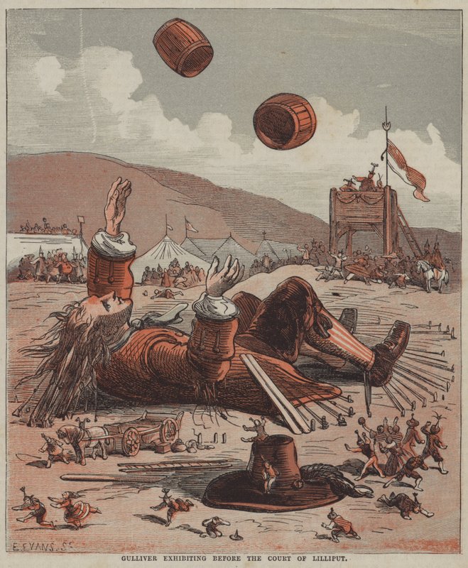 Gulliver vystavující před soudem Lilliput (barva litho) od after Hablot Knight Browne