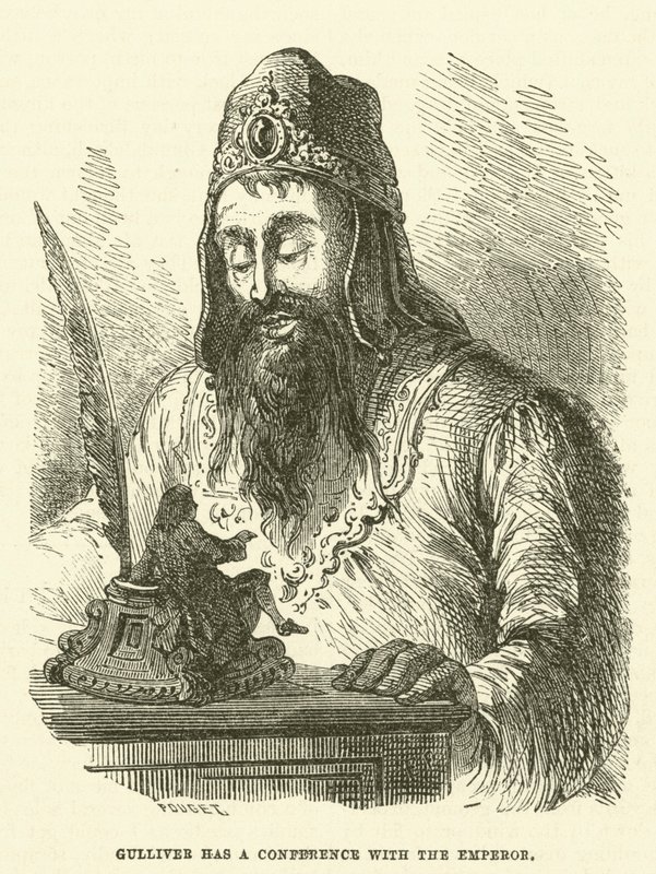 Gulliver má konferenci s císařem (rytina) od after Hablot Knight Browne