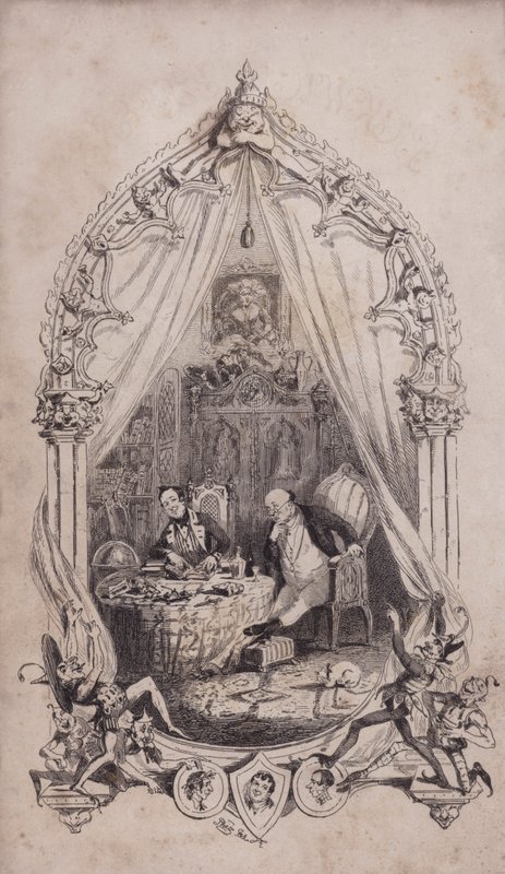 Samuel Pickwick a Alfred Jingle, ilustrace z románu Charlese Dickense The Pickwick Papers (rytina) od after Hablot Knight Browne