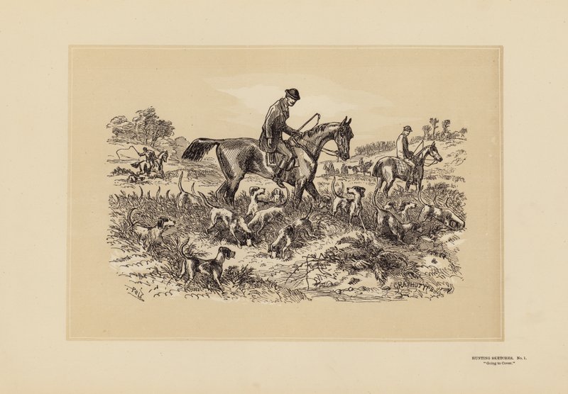 Lovecké skici, č. 1, Jdeme na obálku (rytina) od Hablot Knight (1815-92) Browne