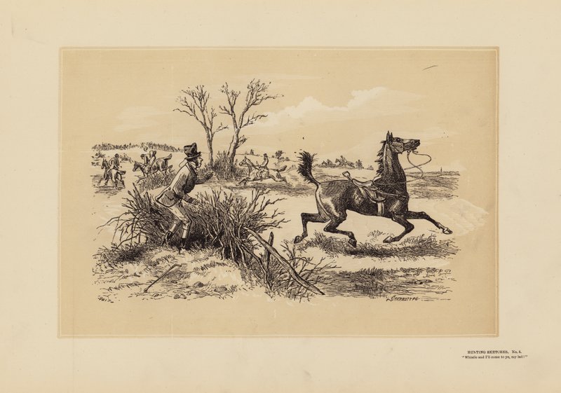 Lovecké skici, č. 5, Píšťalka! (rytina) od Hablot Knight (1815 92) Browne