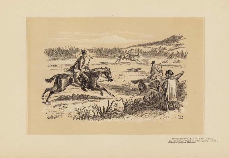 Lovecké skici, č. 6, Za kopci a daleko (rytina) od Hablot Knight (1815 92) Browne