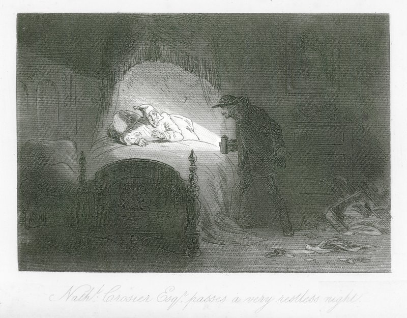Londýnské ulice: Nathaniel Crosier, Esq, prožívá velmi neklidnou noc (rytina) od Hablot Knight (1815 92) Browne