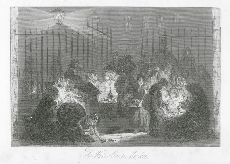 Londýnské ulice: The Water-Cress Market (rytina) od Hablot Knight (1815 92) Browne