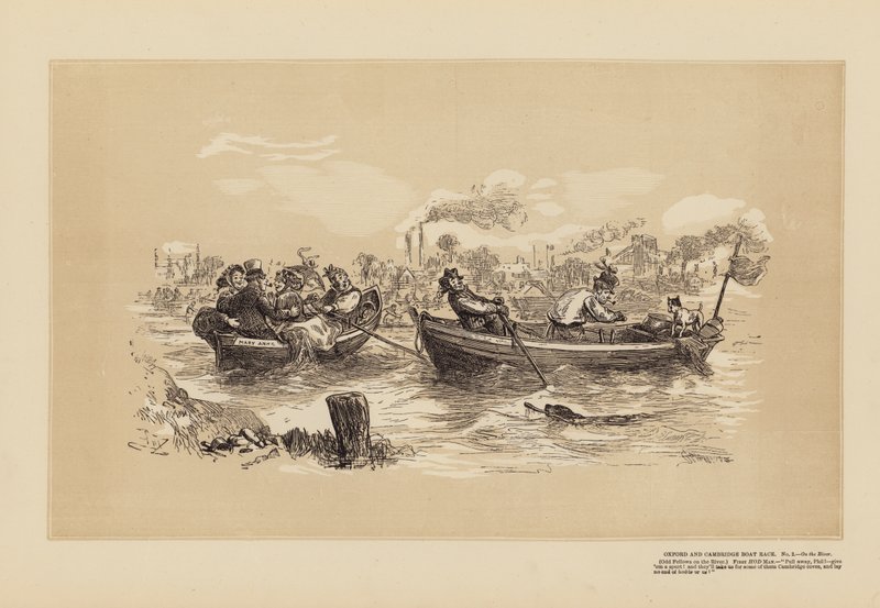 Lodní závod Oxford a Cambridge, č. 2, Na řece (rytina) od Hablot Knight (1815 92) Browne