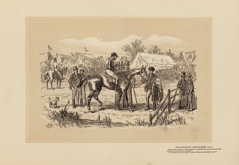 The Tumbletown Steeple-Chase, č. 12, po dostihu (rytina) od Hablot Knight (1815 92) Browne