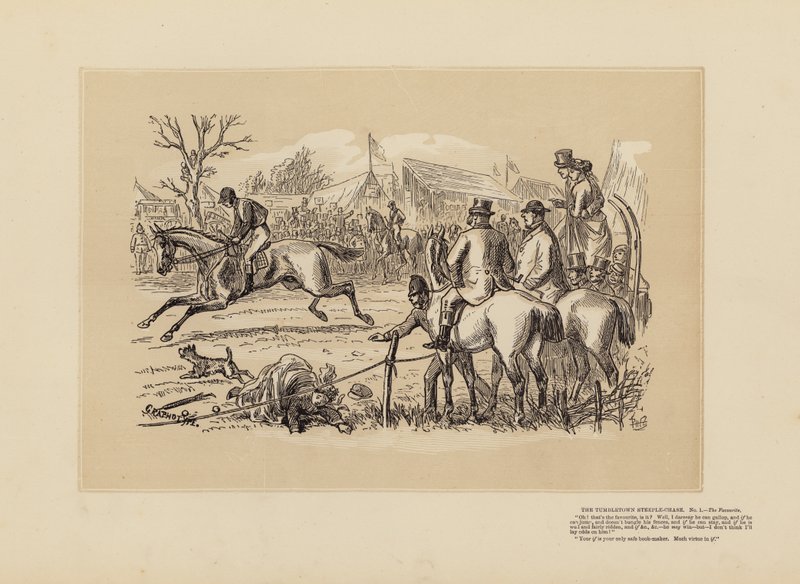 The Tumbletown Steeple-Chase, č. 1, Favorit (rytina) od Hablot Knight (1815 92) Browne