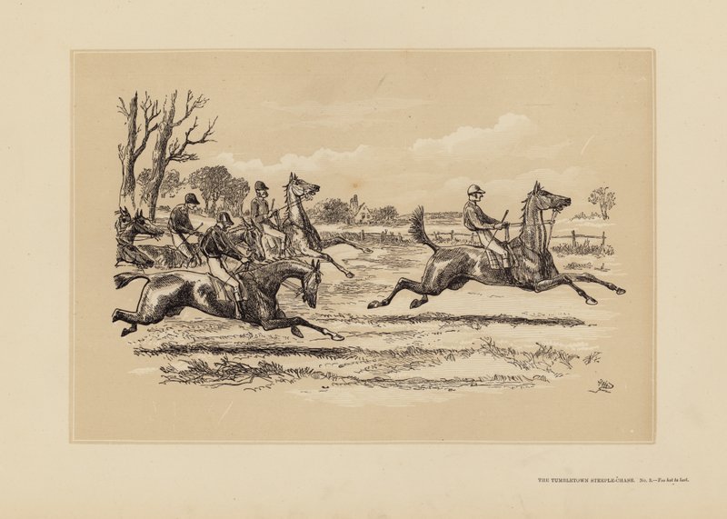 The Tumbletown Steeple-Chase, č. 3, Too hot to last (rytina) od Hablot Knight (1815 92) Browne