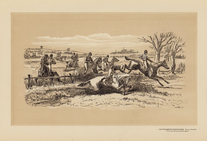 The Tumbletown Steeple-Chase, No 5, A Scramble (rytina) od Hablot Knight (1815 92) Browne