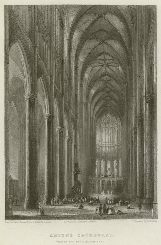Katedrála v Amiens, pohled do lodi, východní pohled od Hablot Knight Browne