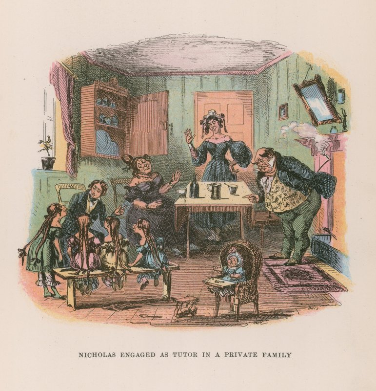 Ilustrace pro Nicholase Nicklebyho od Hablot Knight Browne