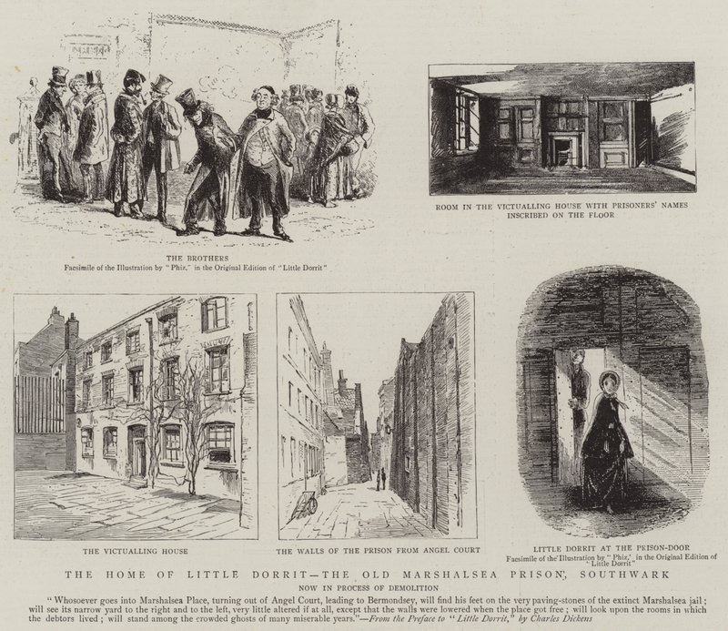 Domov Little Dorrit, věznice Old Marshalsea, Southwark od Hablot Knight Browne