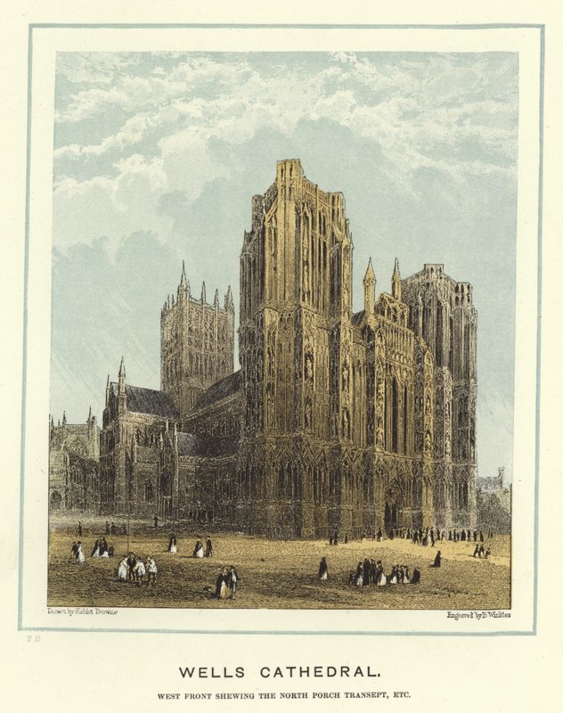 Katedrála ve Wellsu, západní fronta ukazuje severní verandu transept atd od Hablot Knight Browne