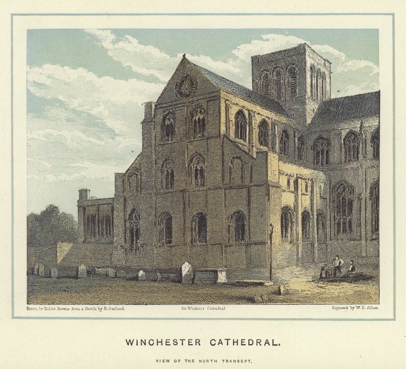 Winchesterská katedrála, pohled na severní transept od Hablot Knight Browne