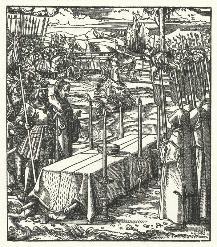 Arcivévoda Maxmilián Rakouský vedle rakve zavražděného Ludvíka de Bourbon, prince-biskupa z Lutychu od Hans (after) Burgkmair