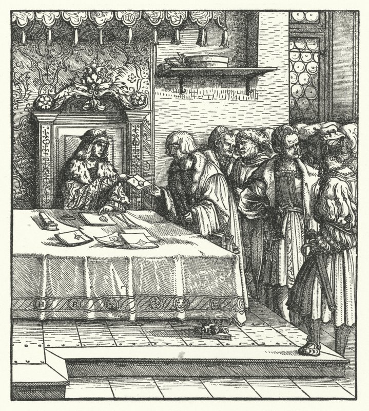 Arcivévoda Maxmilián Rakouský psaní dopisů (rytina) od Hans (after) Burgkmair