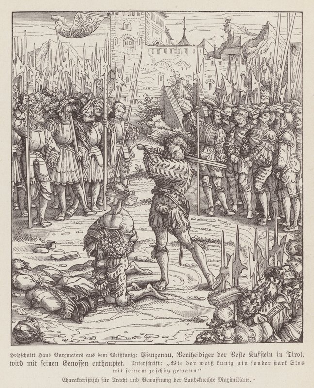 Poprava strážce z Kufsteinu, Tyrolsko (dřevoryt) od Hans (after) Burgkmair
