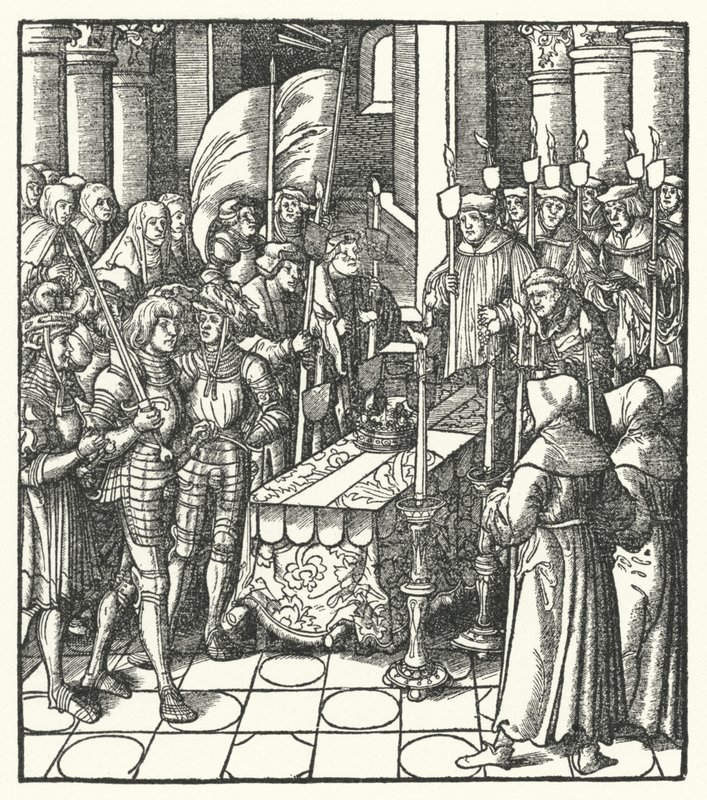 Francouzský král Ludvík XII. vedle rakve svého předchůdce krále Karla VIII od Hans (after) Burgkmair