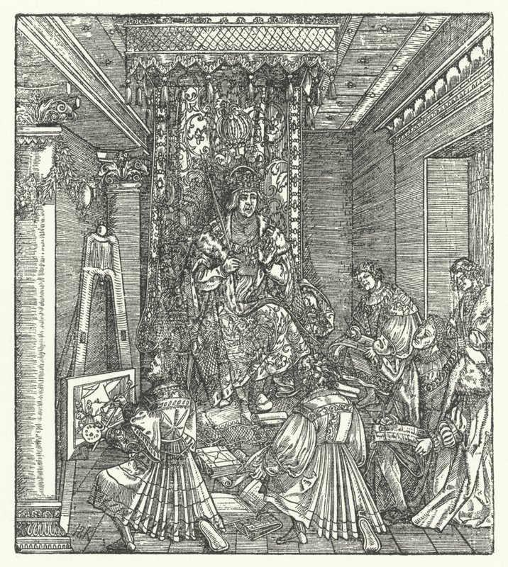 Princ s hlasateli jeho slávy (rytina) od Hans (after) Burgkmair