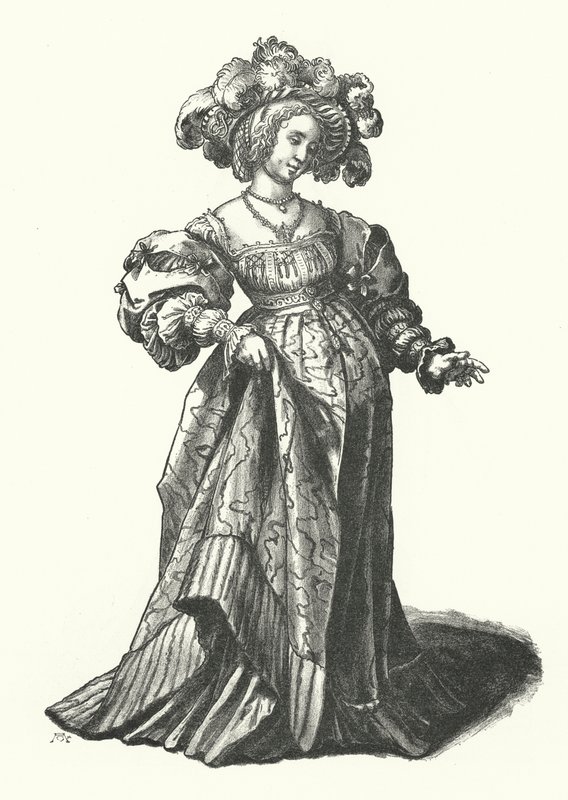 Kostým ženy z Basileje (rytina) od Hans (after) Holbein the Younger