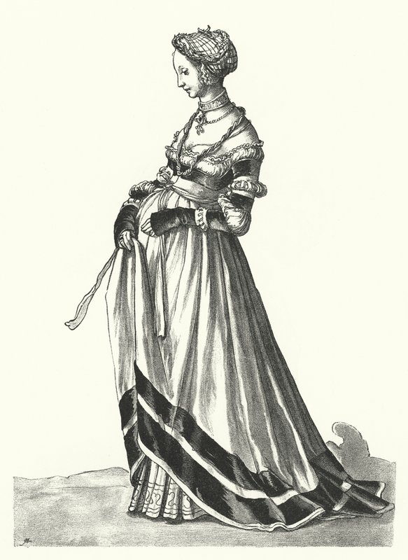 Kostým ženy z Basileje (rytina) od Hans (after) Holbein the Younger