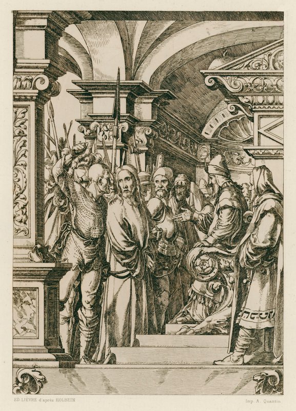 Ježíš Kristus před Kaifášem (rytina) od Hans (after) Holbein the Younger