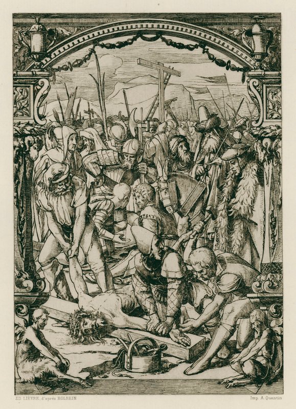 Ježíš Kristus, přibitý na kříž (rytina) od Hans (after) Holbein the Younger