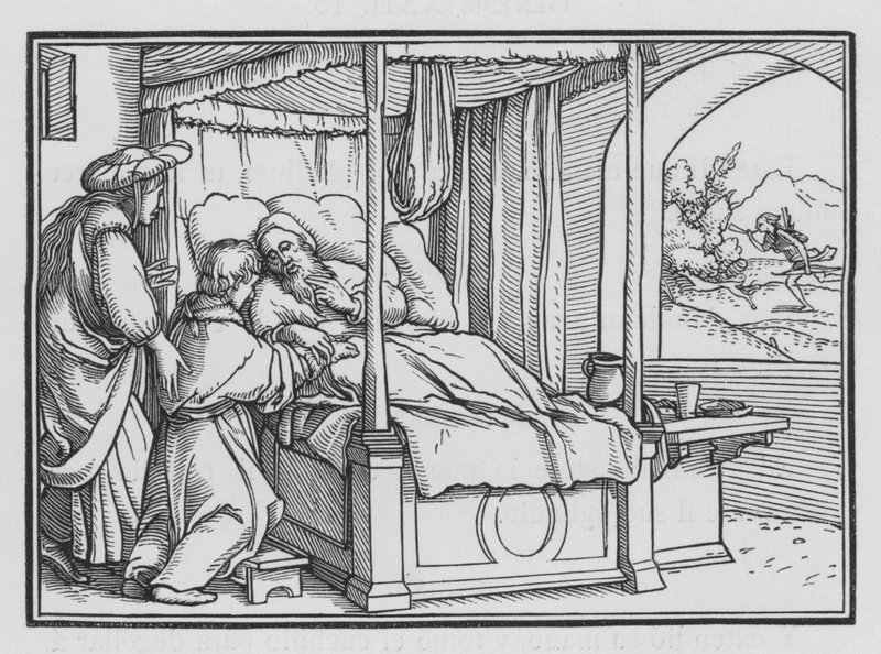 Jákob klame svého Otce a získává požehnání, Genesis XXVII, 21 od Hans Holbein der Jüngere