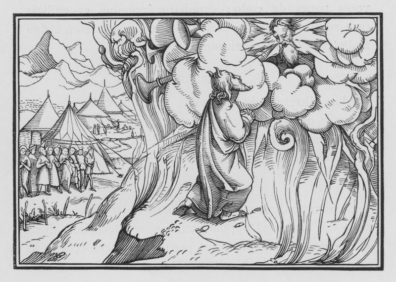 Strašidelná Boží přítomnost na hoře, Exodus XIX, 18 od Hans Holbein der Jüngere