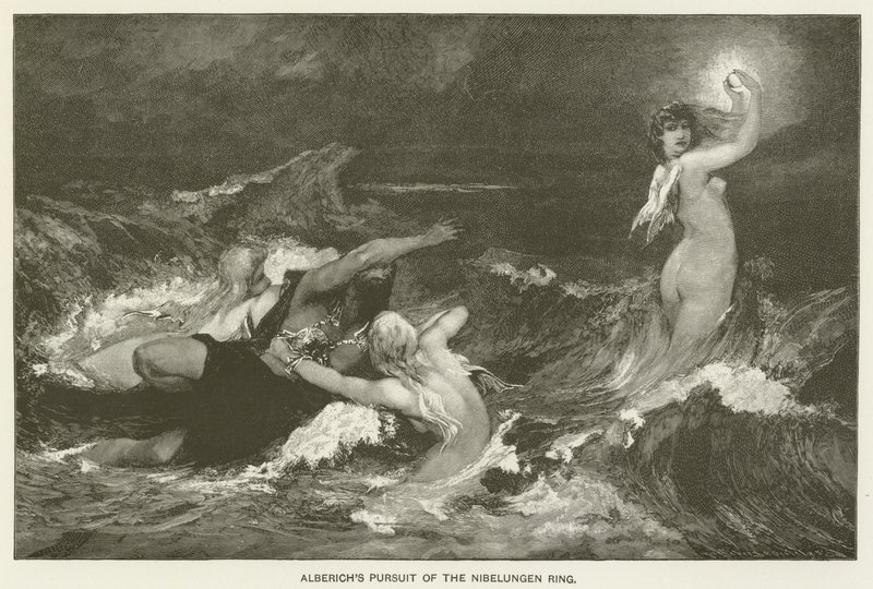 Alberichs pronásleduje prsten Nibelungů od Hans Makart