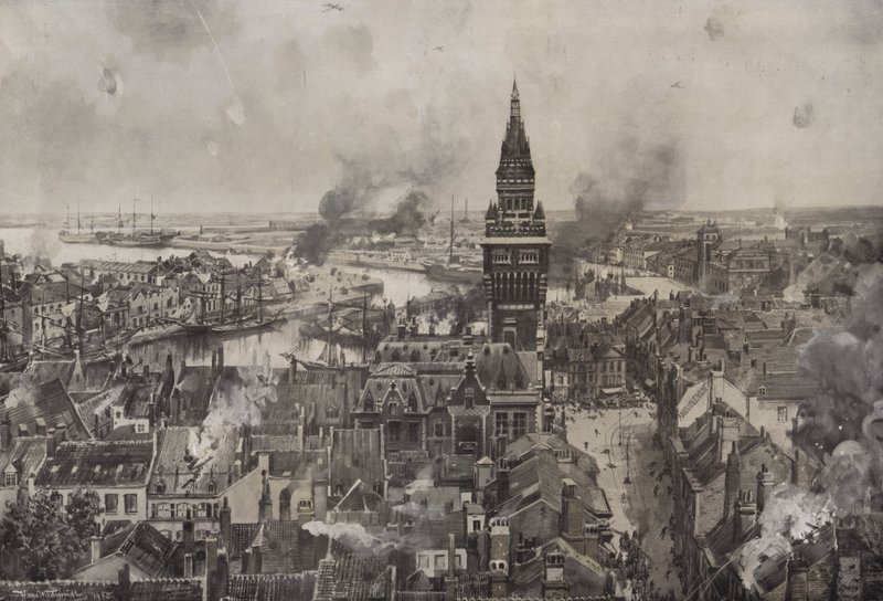 Bombardování Dunkerque (litho) od Hans W. (after) Schmidt